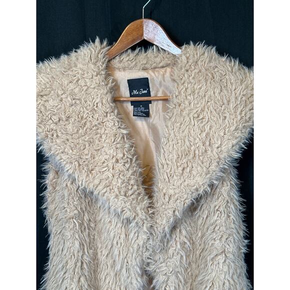 ME JANE Faux Fur Sherpa Sleeveless Cardigan M Camel Streetwear Gorpcore - Picture 2 of 11